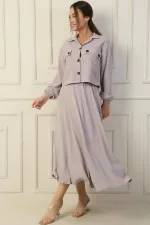 Ensemble 2 pièces chemise à double poche, taille élastique, jupe Arya