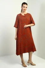 Kadın Şal Desenli Cepli Oversize Elbise