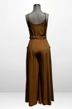 Kadın İp Askılı Bluz Beli Lastikli Cepli Palazzo Pantolon 2'li Takım