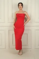 Women's Shiny Strappy Neckline Satin Crepe Dress