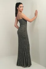 Robe longue à bretelles pour femme, doublée de tulle et ornée d'un imprimé pierre floqué