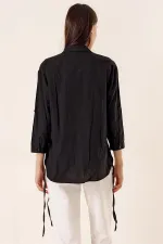 Shirt with Buttoned Sleeves, Single Pocket, and Lace-Up Sides