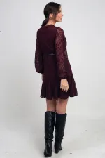 Robe courte en tulle imprimé floqué, doublée et à double boutonnage pour femme