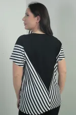 Women's V-Neck Stripe Detail Batwing Sleeve BB Blouse