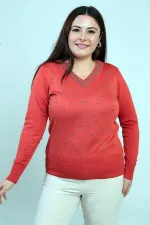 Chemisier en maille grande taille à col en V pour femme, orné de pierres et de fils froids.