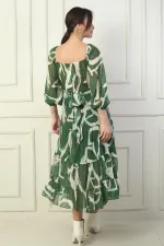 Robe portefeuille en mousseline à encolure Madonna, doublée, à nœuds croisés et motif abstrait