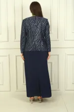 Ensemble 3 pièces grande taille pour femme : veste à sequins, chemisier à manches courtes, jupe longue doublée en crêpe