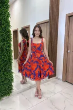 Women's Off-Shoulder Lined Batik Pattern Short Chiffon Dress