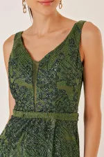 Thick Strapped Ghost Tulle Lined Glittery Long Dress