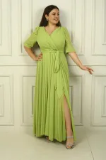 Robe longue en mousseline doublée, grande taille, col cache-cœur, sans manches et ceinture à la taille