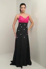 Women's Taffeta Top Strapless Double Stone Spliced Flared Long Dress