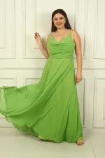 Women's Strappy, Draped Front, Lined Plus Size Long Chiffon Dress