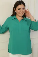 Polo Collar Pocketed Quarter Sleeve BB Blouse