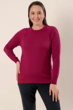 Plus Size Acrylic Sweater with Sleeve Detail