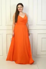 Robe longue en mousseline doublée, à bretelles et drapée sur le devant, grande taille, pour femme