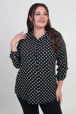 Kadın Kol Katlamalı Puantiyeli Büyük Beden Gömlek