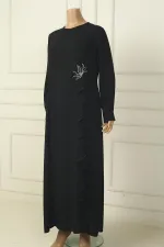 Robe longue en crêpe grande taille à volants brodés de fleurs et de pierres pour femme