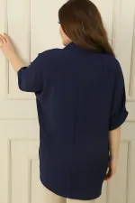 Double Breasted Polo Collar Short Sleeve Ayrobin Plus Size Blouse