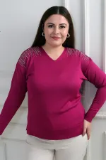 Chemisier en maille grande taille à imprimé pierre et col en V pour femme