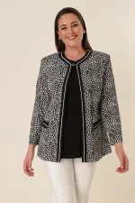 İçi likralı Atletli Puantiyeli Sahte Cepli Büyük Beden Krep Saten Ceket