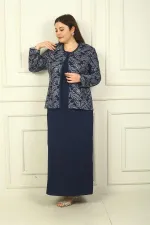 Robe longue à col perlé, ensemble deux pièces grande taille avec veste brodée de perles et de sequins, doublée.