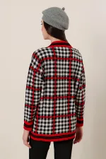 Ekose Desenli Cepli Akrilik Hırka