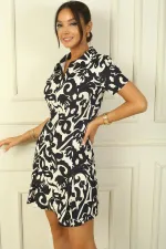 Women's Front Zipper Ethnic Pattern Pleated Crepe Dress