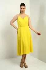 Women's Strappy Wrap Neckline Lined Lace-Up Back Flared Chiffon Dress