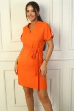 Belted Linen Effect Dress