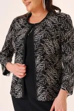 Robe longue à col perlé, ensemble deux pièces grande taille avec veste brodée de perles et de sequins, doublée.