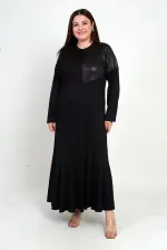 Robe longue grande taille pour femme avec épaules en cuir et jupe à volants