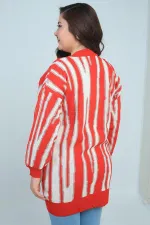 Kadın Önü Düğme Detaylı Simli Boyuna Çizgili Büyük Beden Triko Tunik Kazak