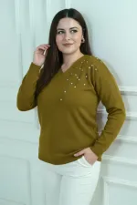 Chemisier en maille à strass grande taille pour femme, col en V