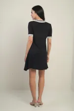 Women's Ribbed Single-Button Front Collared Comfortable Fit Combed Cotton Dress