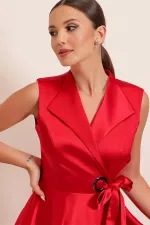 Wrap Neckline Lace-up Satin Dress