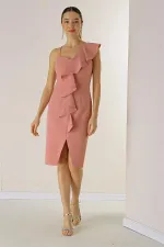 Tek Omuz Önü Yırtmaçlı Abiye Elbise