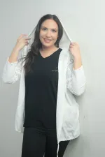 Women's Hooded, Button-Front, Pocketed, Ruffled Plus Size Cardigan