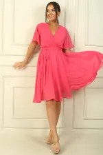Women's Wrap Neckline Ruffled Sleeve Lined Chiffon Dress