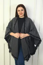 Poncho en acrylique rayé découpé au laser pour femme, grande taille