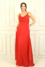 Robe longue en mousseline doublée à bretelles et drapée pour femme