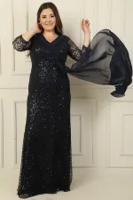 V Yaka File Kumaş Üstü Şifon B.Beden Elbise