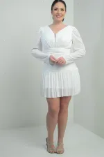 Robe à sequins grande taille pour femme, décolleté en V devant et dos, doublée, manches longues drapées, ornée de sequins.