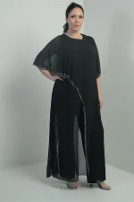 Combinaison en mousseline pour femme avec détails en pierre, manches espagnoles, jambes larges, grandes tailles, Lycra