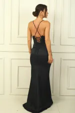 Robe longue en satin transparent à paillettes, sans bretelles, avec lacets dans le dos et armatures