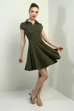 Robe courte évasée en lycra à col polo et manches longues pour femme