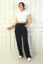 Kadın Beli Cırt Cırtlı Kapama Likralı Palazzo Pantolon