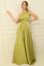 Tek Omuz Drapeli Astarlı Krep Elbise