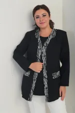 Women's Sleeveless Lycra Blouse and Crepe Jacket with Front Stripe Pattern, Plus Size 2-Piece Set