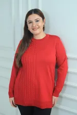 Kadın Tek Taraf Saç Örgülü Büyük Beden Likralı Tunik Bluz