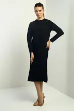 Robe midi fendue sur le côté, ornée de cristaux, pour femme